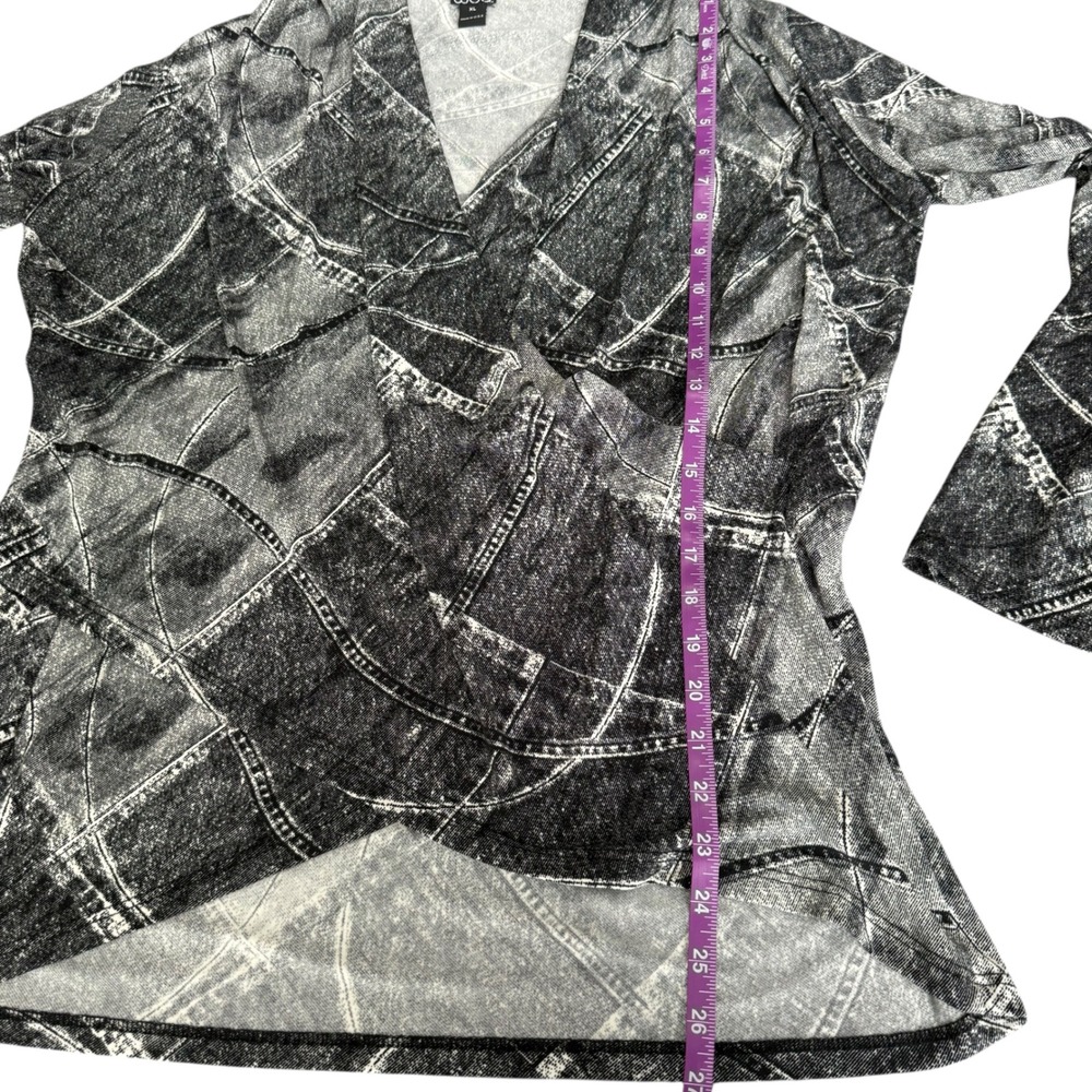 Clara SunWoo Black Gray Acid Wash Faux Denim Wrap Top Size‎ XL Long Sleeve Edgy - Picture 8 of 9